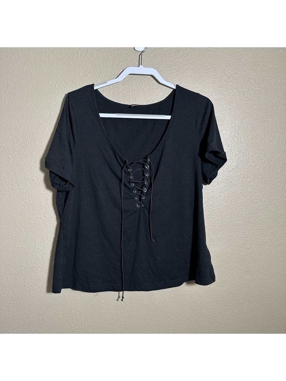 SHEIN Black Lace-Up Short Sleeve Top 3XL